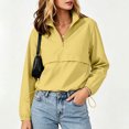 thumbnail image 6 of Tusihei Women Collared Long Sleeve Zip Up Drawstring Casual Cropped Jacket Outdoor Tops Loose Fit Pullover Blouse Lightweight Spring Summer Streetwear, Yellow XL, 6 of 8