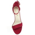 thumbnail image 4 of BLISSFUL STEP Women's Shoes Open Toe Mid Block Heel Ankle Strap Faux Suede Sandals Deep Red 5, 4 of 8