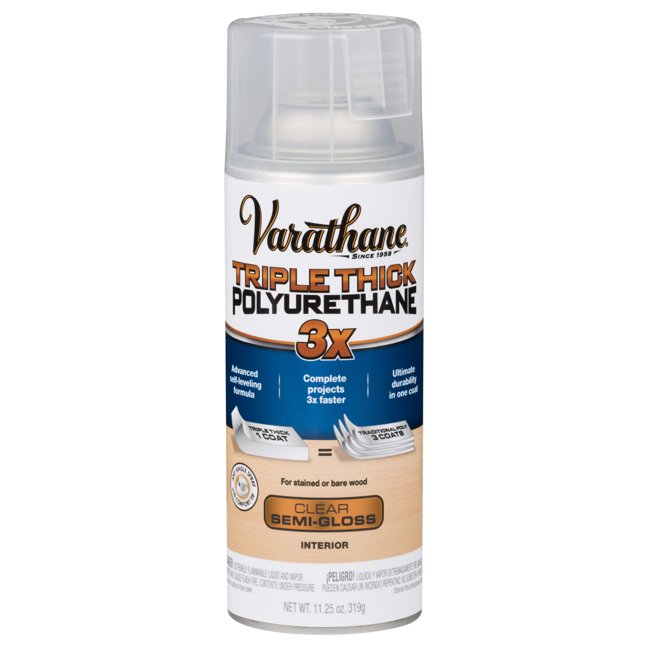 6 Pack, Clear, Varathane Triple Thick Semi-Gloss Polyurethane-318291, 11.25 oz Spray