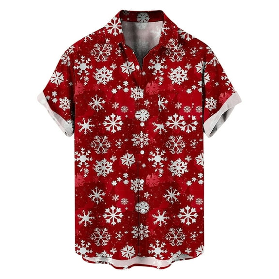 Men's Button Down Shirts Xmas Tree Print Christmas Clothes Short Sleeve Collared Blouse Tops for Men Big and Tall (XL, Red 03)