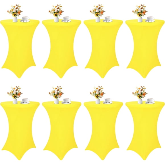 8 Pack Cocktail Table Covers 32x43 Inch Fitted Stretch Spandex Square Corners Yellow Table Cover High Top Cocktail Tablecloth for Round Table Cloth for Party, Wedding, Birthday, Banquet(Yellow)