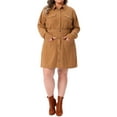 thumbnail image 2 of Agnes Orinda Women's Plus Size 2 Piece Corduroy Button Down Peplum Shirts and Elastic Waist A Line Mini Skirt Set with Pockets 1X Brown, 2 of 6