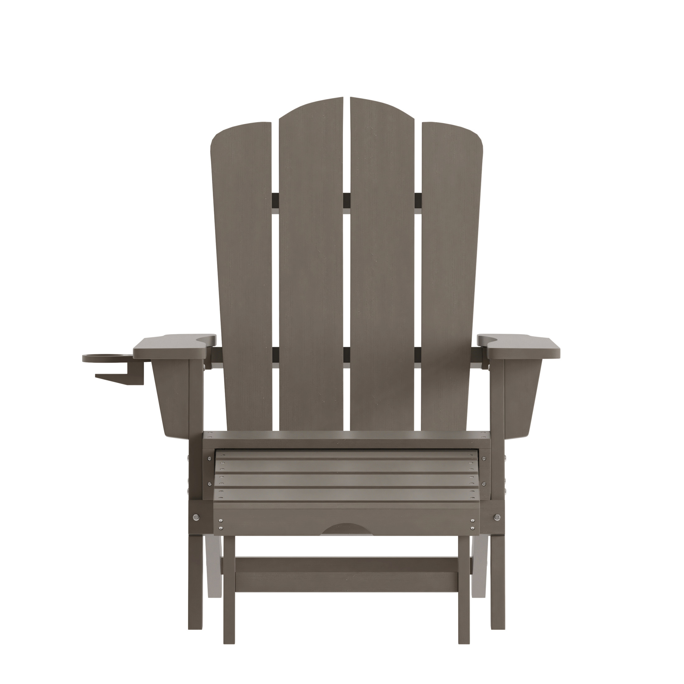 BizChair HDPE Adirondack Chair with Cup Holder and Pull Out Ottoman, All-Weather HDPE Indoor/Outdoor Lounge Chair in Brown, Set of 2
