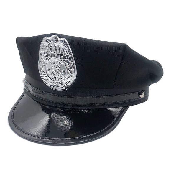 Gorro de oficial de policía negro de poliéster con insignia plateada para adulto