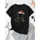 thumbnail image 2 of Camiseta informal con estampado navideño de gato para mujer, de algodón, cuello redondo, estampado festivo, tejido de punto de elasticidad media, ajuste cómodo para cualquier temporada, ideal para dep, 2 of 7