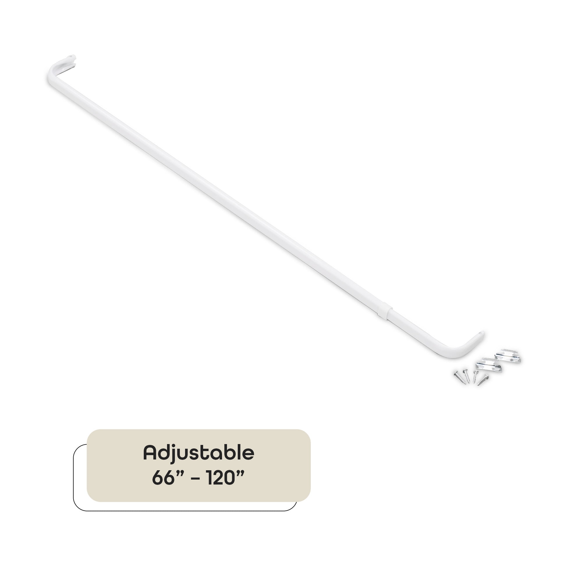 Achim Fantasia White Single Curtain Rod, 66-120", 2.5" Projection