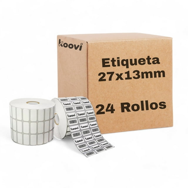 24 Rollos de Etiquetas Térmicas Blancas Koovi 27x13 mm - 1200 Etiquetas por Rollo, Perfectas para Oficina, Logística y Más