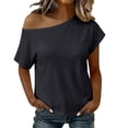 thumbnail image 6 of YUGYXL Womens Cinched Waist Off The Shoulder Tops Dolman Sleeve Banded Bottom Tee Shirts Casual Loose Summer Outfits Black Top XL, 6 of 9