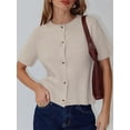 thumbnail image 6 of Hirigin Store Women's Knit Sweater Short Sleeve Round Neck Solid Color Loose Fit Pullover Button Down Tops, 6 of 8