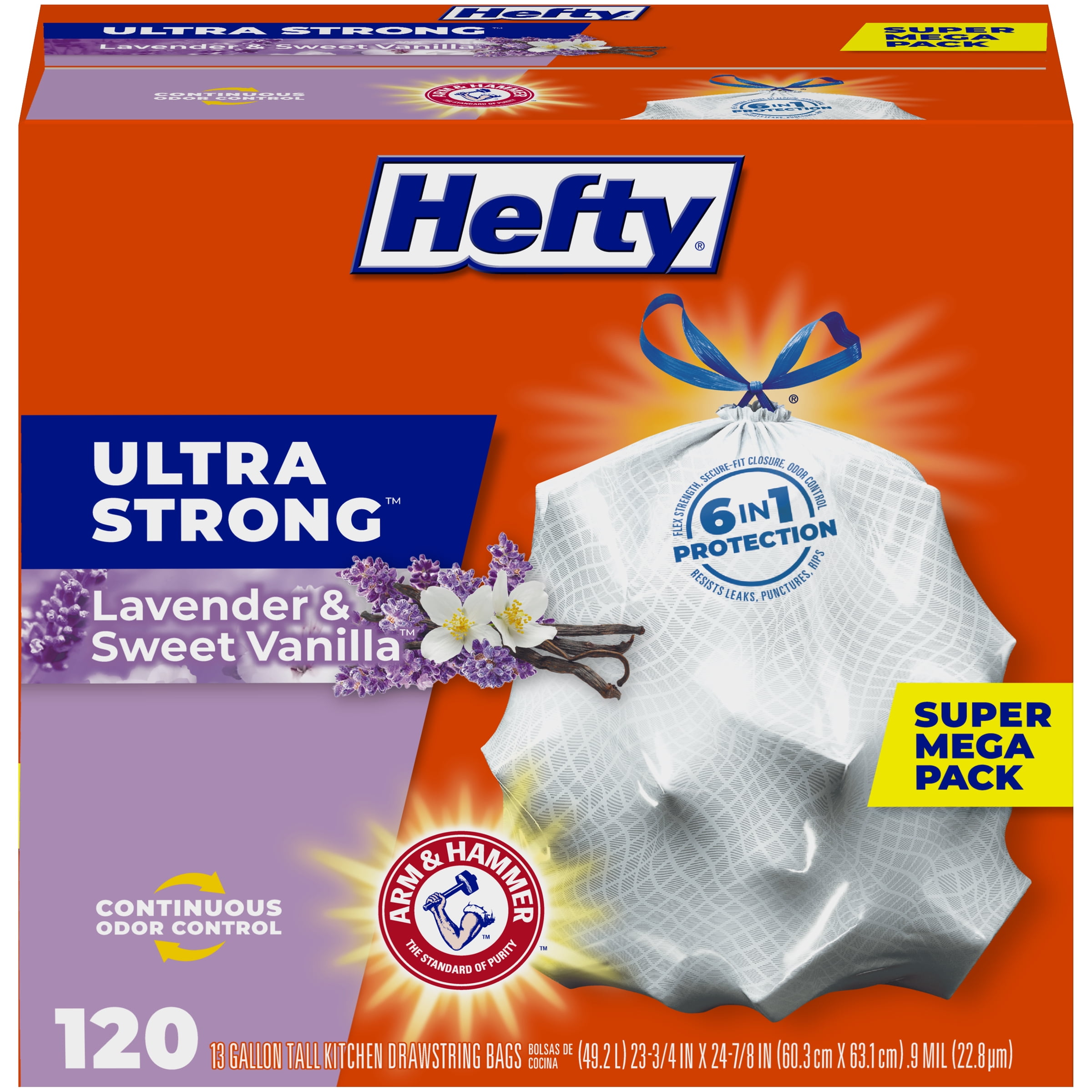 Hefty Tall Strong Kitchen Trash Bags Lavender&sweet Vanilla Scent 40 Count 80gal for sale online