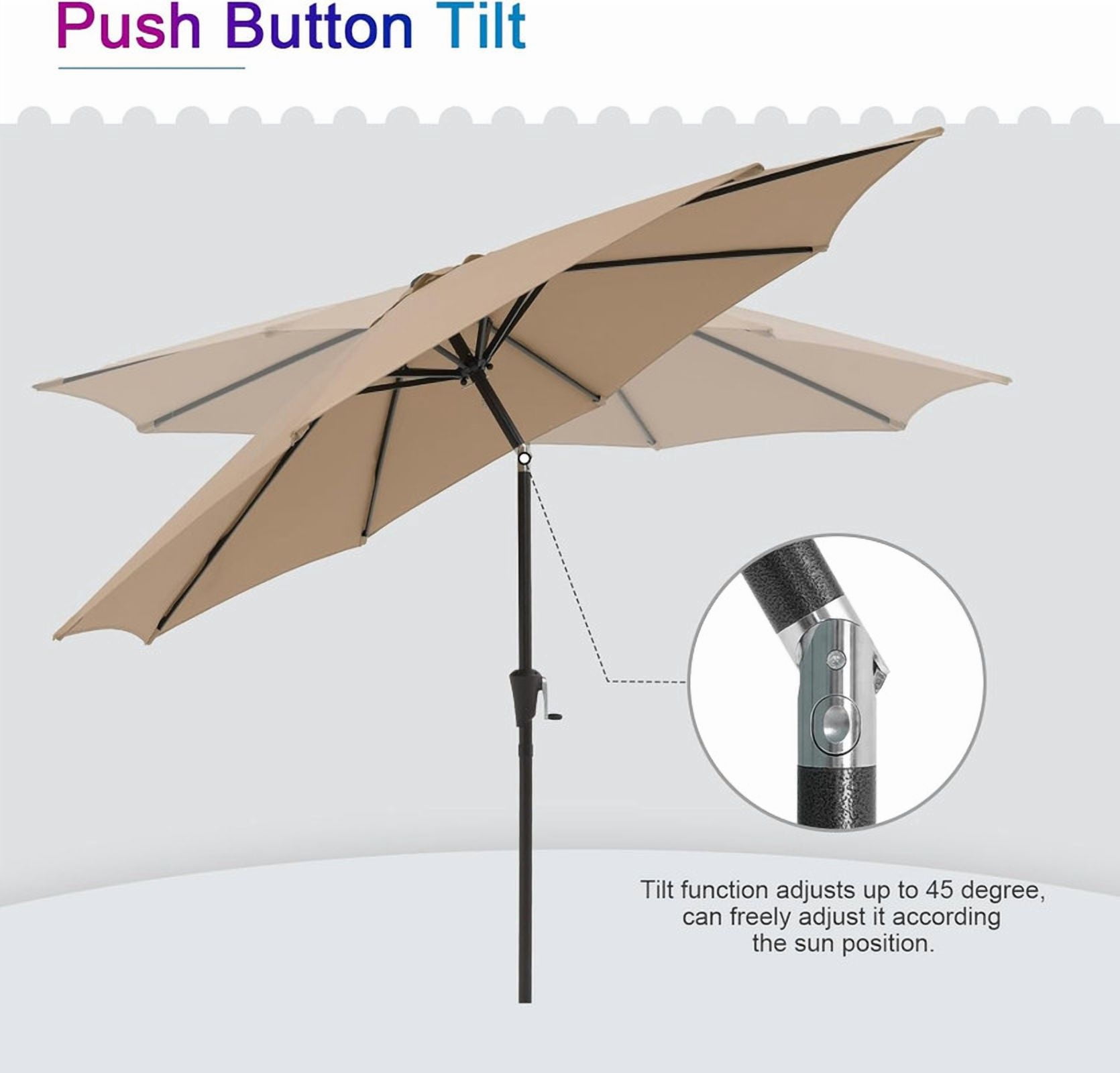 Dozzle 9 ft Patio Umbrella with Tilt & Crank, 8-Rib Outdoor Market Umbrella for Table, Beige