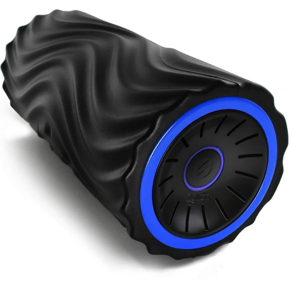 Rechargeable Vibrating Foam Roller - Cordless 4-Speed Electric Deep Tissue Massager for Muscle Pain Relief, Inflammation, Plantar Fasciitis, Black/Blue, ZMA-22
