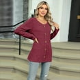 thumbnail image 3 of Womens - Sweaters 2025 Long Sleeve Henley Shirt Fall Casual Crewneck Tunic Tops Wine Red L, 3 of 8