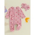 thumbnail image 3 of Elippeo Baby Girls Valentine's Day Jumpsuit 3M 6M Long Sleeve Crew Neck Heart Print Ruffle Zipper Romper with Headband, 3 of 10