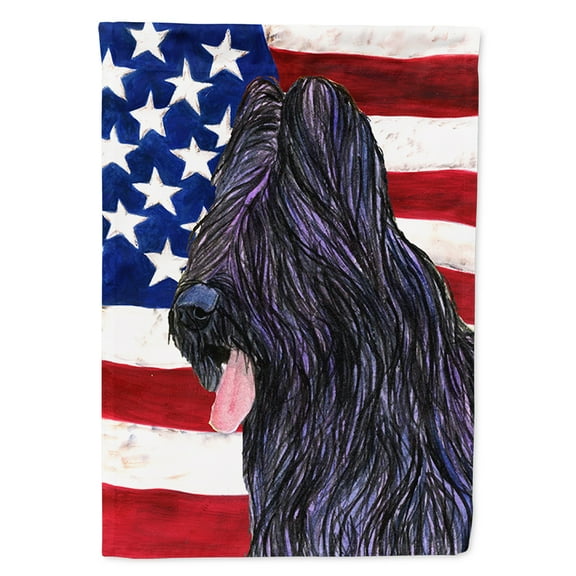 USA American Flag with Briard Flag Canvas House Size