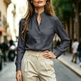 thumbnail image 4 of Lenpel Womens Long Sleeve Tops Business Casual Work Blouses Stand Collared Shirts Lightweight Fall Clothes, 4 of 7