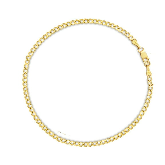 Ritastphens Sterling Silver Gold Plated Comfort Curb Link Ankle Anklet Bracelet Foot Chain 2 mm, 10 inches