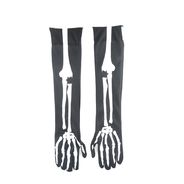 Bewildely Guantes de esqueleto de Halloween Adorno de mano Suministros para fiestas de disfraces Guante de calavera aterrador elástico Accesorio de ropa Kits de decoración para fiestas Bewildely HA068755-00