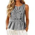 thumbnail image 3 of Craaazy Womens Sleeveless Crew Neck Gingham Tops with Bow Decor and Peplum Hem for Beach Vacation, Everyday and Weekend, 3 of 8