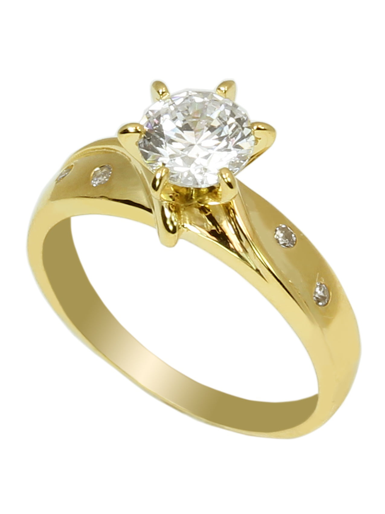 JamesJenny Yellow Gold Plated 0.9ct Round CZ Solitaire Fashion Ring Size 4-10 
