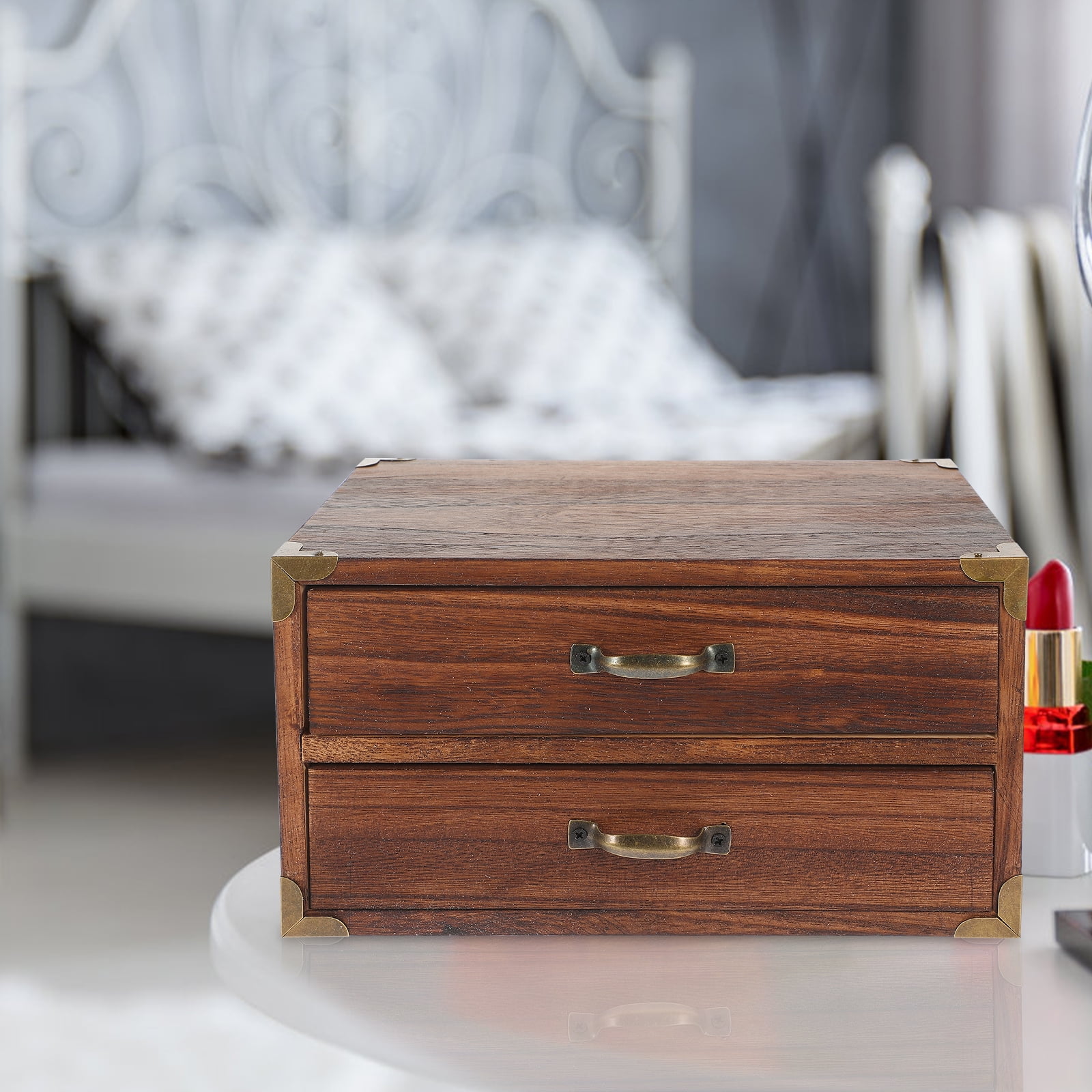 Desk Organizer with Drawers Wooden Storage Box Desktop Storage Home Storage Drawer Box (Two Drawers)