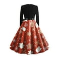 thumbnail image 4 of Christmas Dresses for Women Women's Fashion Temperament Autun And Winter Button Lapel Pocket Long Sleeve Retro Print Dress with Snowflake Christmas Print for Holiday Party,Wine,S, 4 of 5
