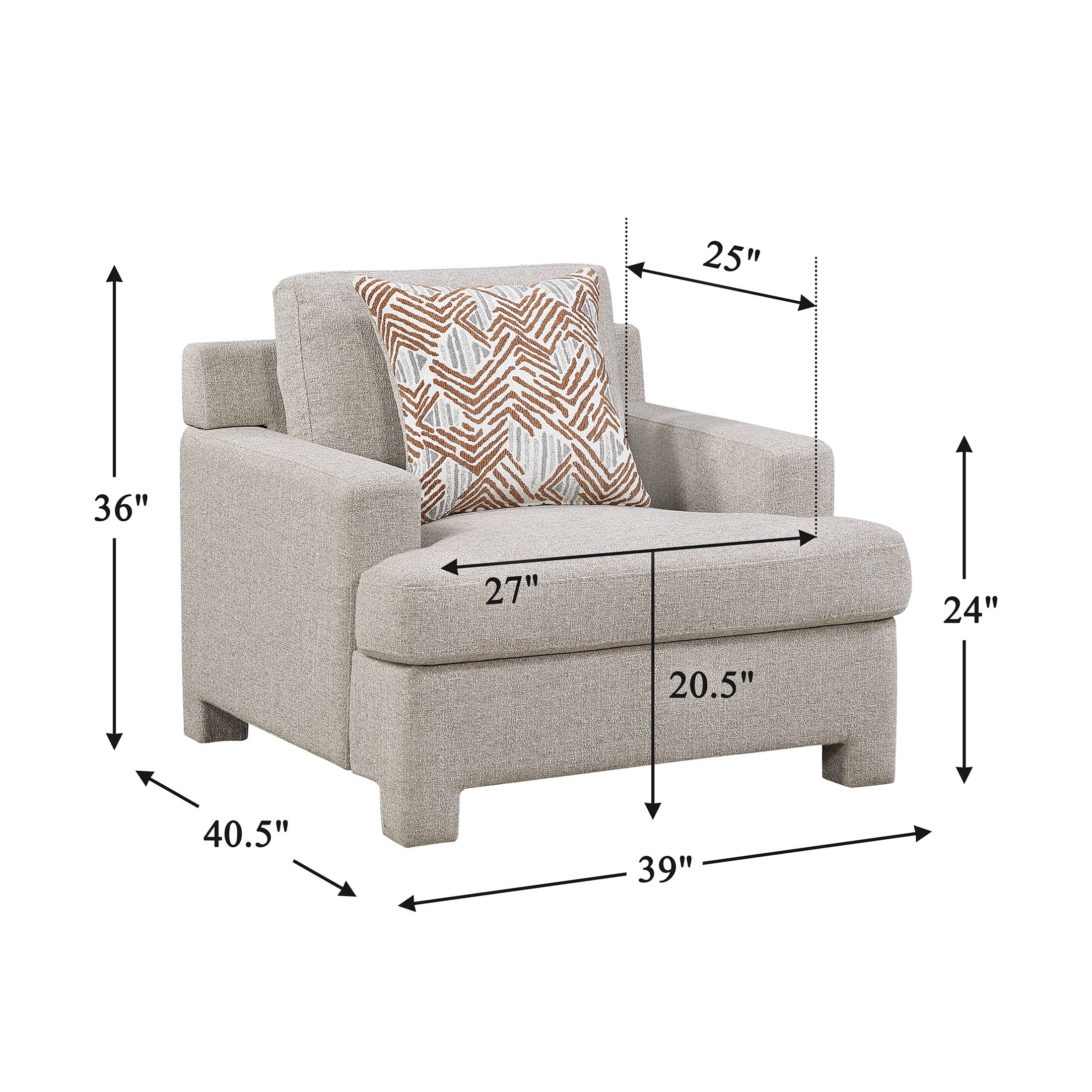 OakvillePark Luxora Chenille Chair with 1 Pillow, Taupe