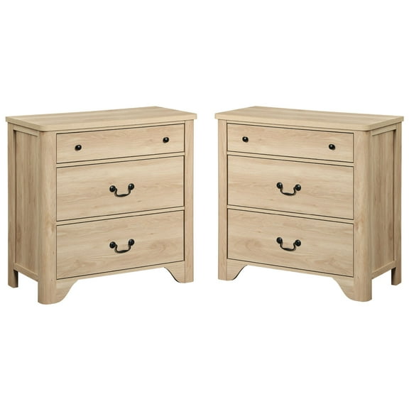 WAMPAT Farmhouse Nightstand with 6 Drawers, Large Wood Bedside Table Night Stand for Living Room, Bedroom, Oak, (2 PCS)