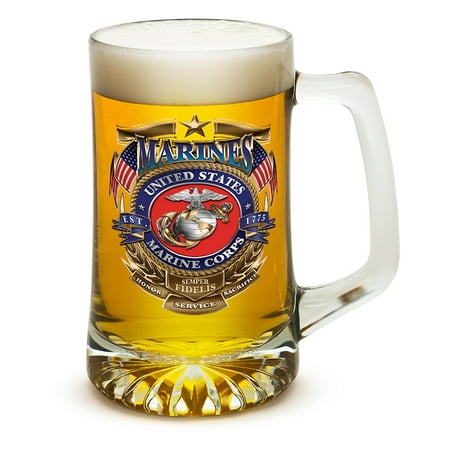 Beer Mugs with Handles – US Marine Corps Tankard Beer Mug – USMC Badge of Honor Marine Gifts for Men or Women – Beer Glasses with Logo – Set of 2 (25 (Best Beer Logo Design)
