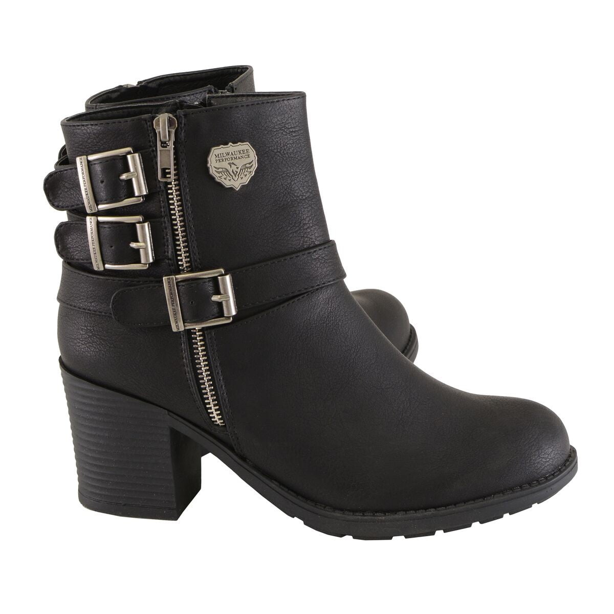Milwaukee Leather Womens Black Triple Buckle Side Zipper Boots with