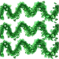 MXTPOV 3pcs St Patricks Day Tinsel Garland, 6.56Ft Green Shamrock Metallic Twist Garland for Party Wall Decor, St Patricks Day Decorations, Home Decor