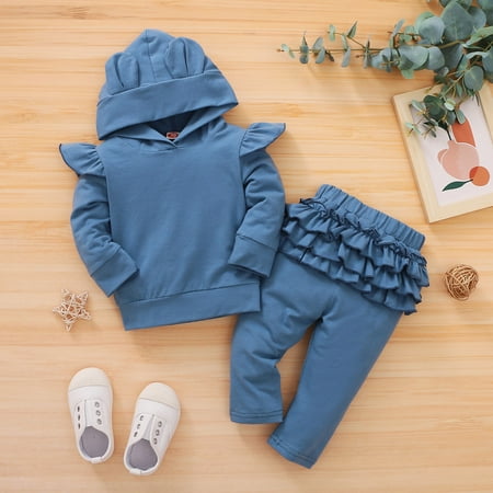

CHGBMOK Clearance Infant Baby Girls Long Sleeve Bear Ear Hoodie Tops+Ruffles Pants Outfits Sets