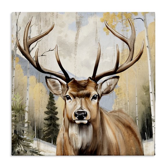Stupell Industries Farmhouse Mountain Walk Elk Portrait Canvas Art, 17 x 17, by Kim Allen