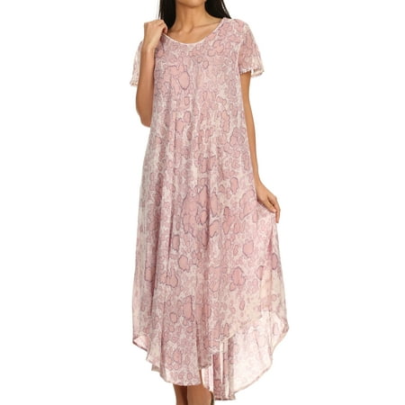 Long Sleeve Caftan - Sakkas Lila Freckled Dyed Cap Sleeve Scoopneck Long Caftan Dress / Cover Up - Mauve - One Size Regular