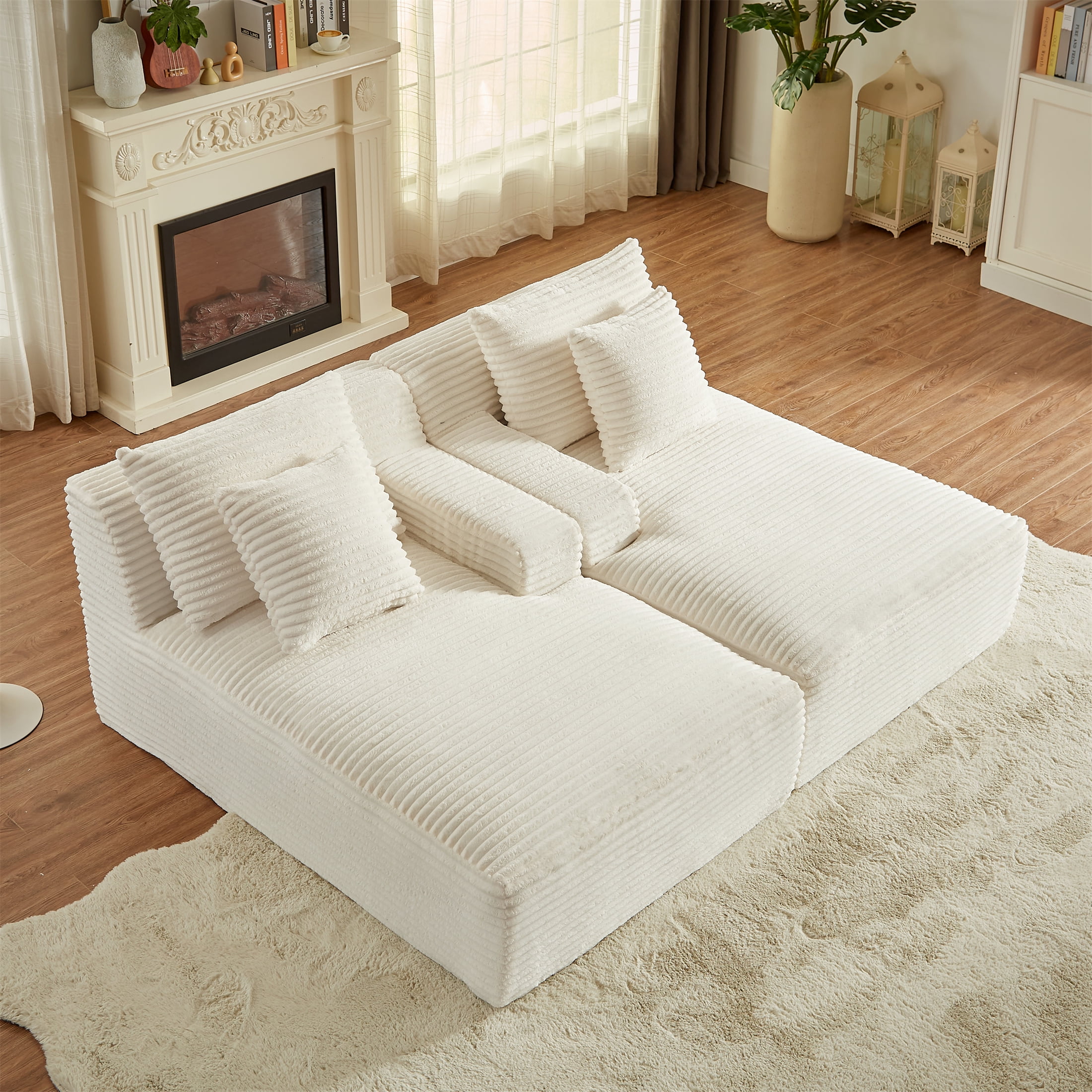 Aukfa 79" Oversized Double Chaise Memory Foam Sleeper Sofa for Living Room Bedroom, Corduroy, Beige