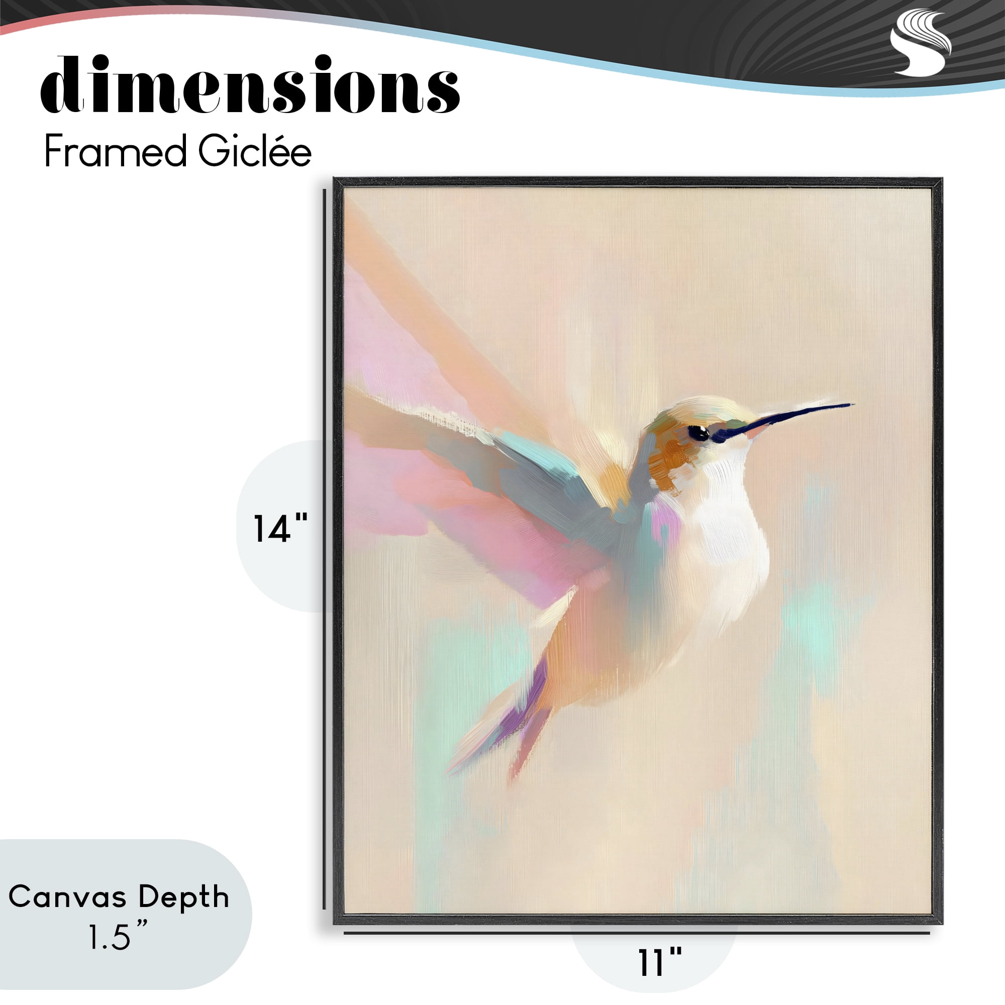 Stupell Industries Pastel Hummingbird in Flight Black Framed Giclee Art, design by The Prints Vibe
