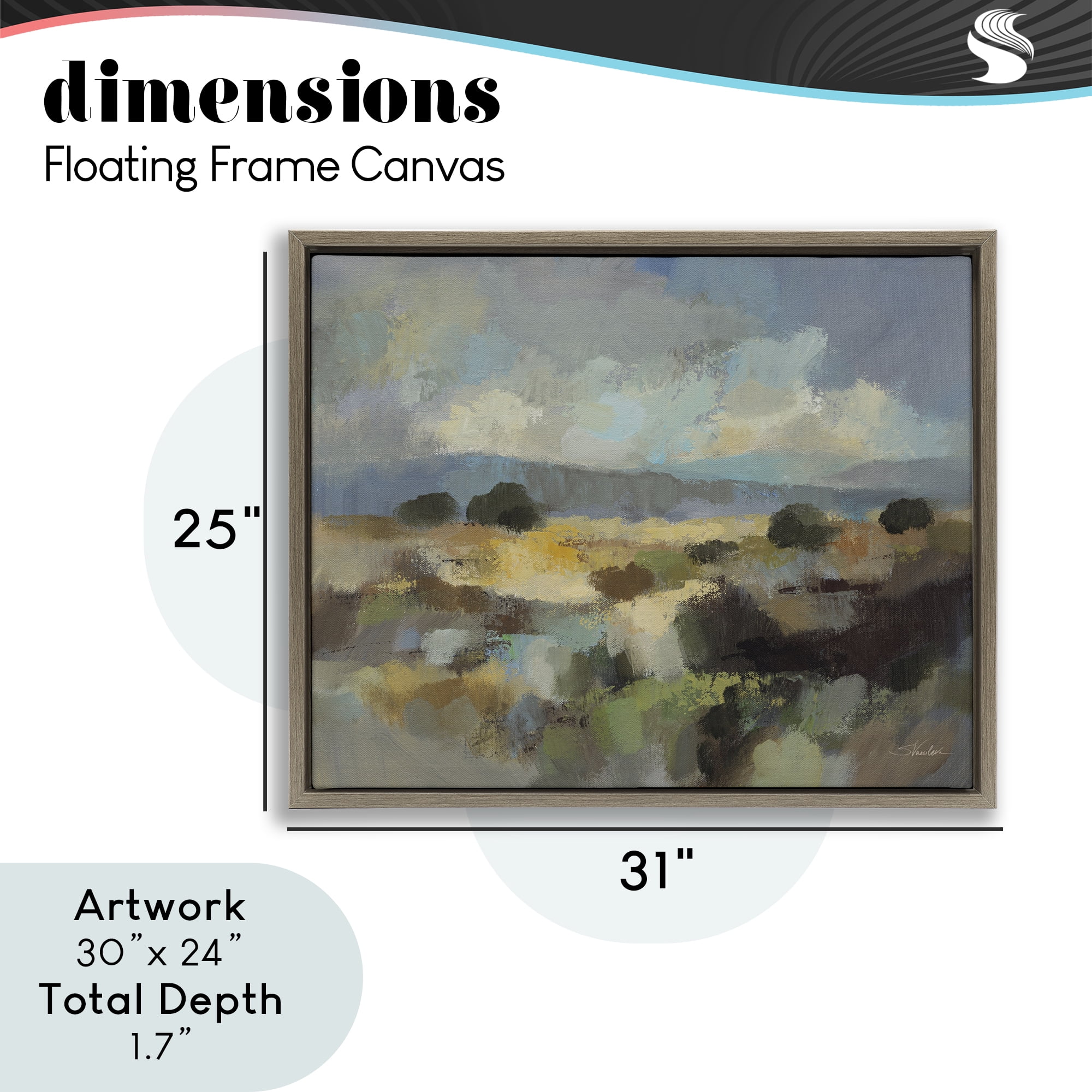 Stupell Industries Muted Blue Landscape with Clouds Brown Framed Floater Canvas Wall Art, design by Silvia Vassileva