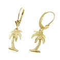 thumbnail image 1 of 14K solid yellow gold medium Hawaiian diamond cut palm tree leverback earrings, 1 of 2