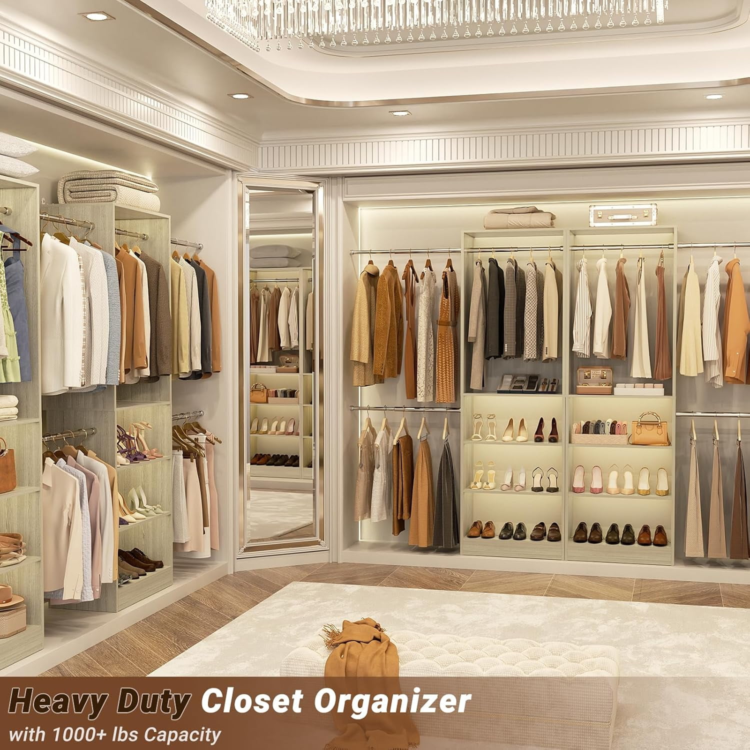 Homieasy 20.5 - 120'' W Closet System with Hanging Rods(Cut to Fit), White Oak