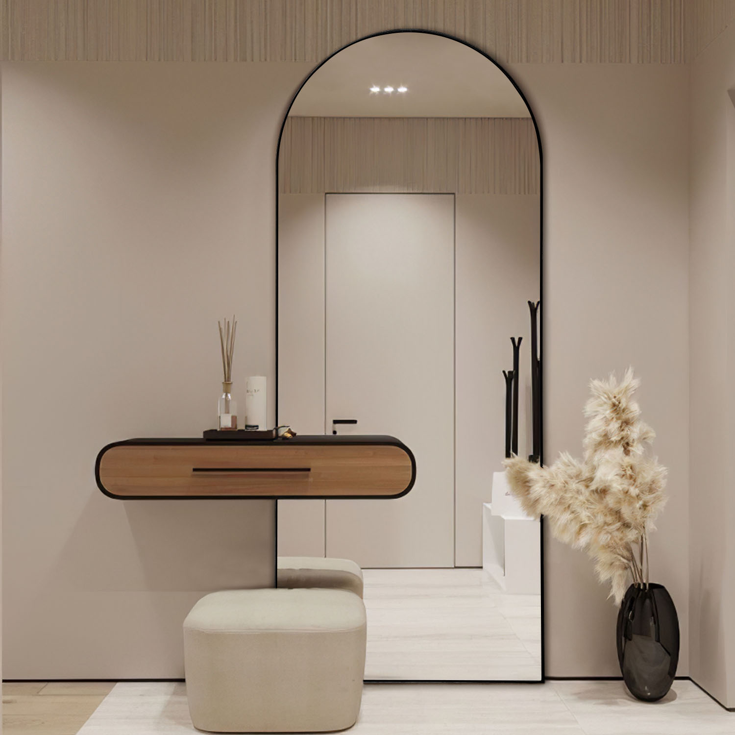 Arch Floor Mirror PS Full Body Mirror for Living Room Bedroom 65"x22",Black