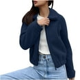 thumbnail image 3 of qucoqpe Womens Fleece Cropped Jackets Long Sleeve Zipper Lapel Coats Fall Casual Trendy Outerwear Winter Jackets for Women, 3 of 8
