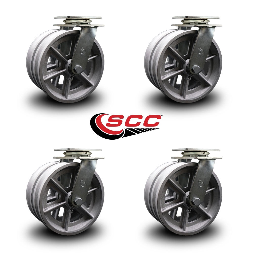 8 Inch Dual V Groove Semi Steel Wheels Swivel Caster Set with Ball Bearings SCC