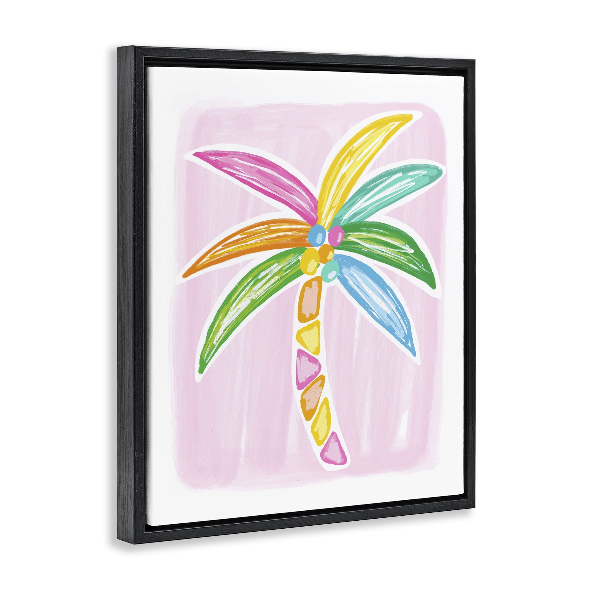 Stupell Industries Pastel Palm on Pink Botanical & Floral Painting Black Floater Framed Canvas Art Print Wall Art, 17 x 21