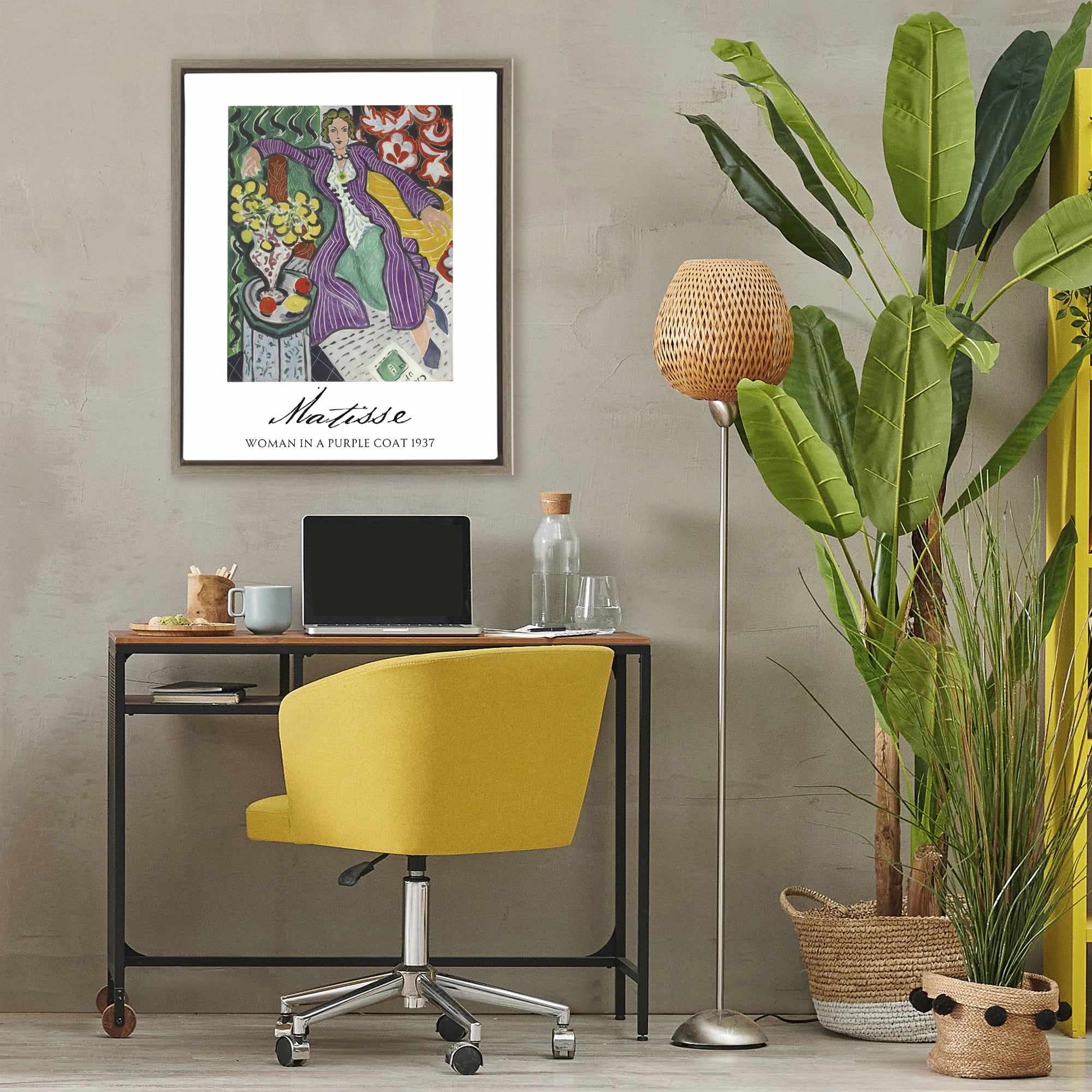Stupell Industries Matisse Woman In Purple Coat Brown Framed Floater Canvas Wall Art, design by Vintage Hustle