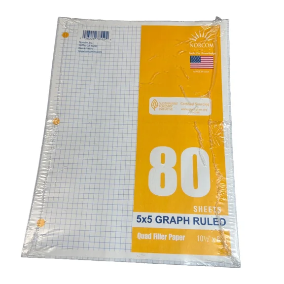 Norcom 80 Sheets Graph Ruled Quad Filler Paper (5X5) 10.5”X8”