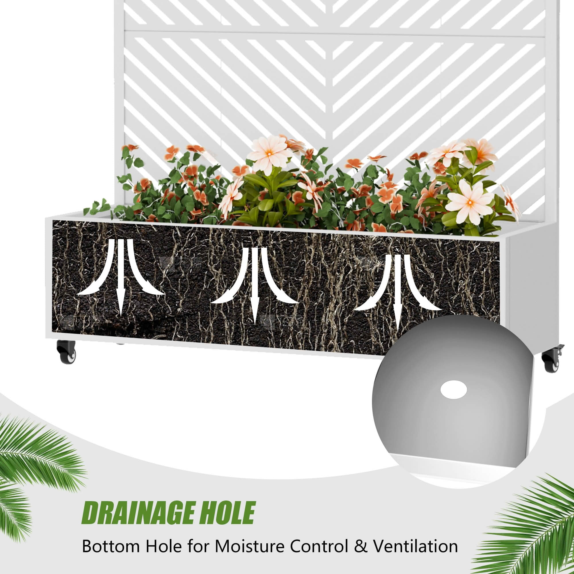 MAYEERTY 47X47" Metal Outdoor White Privacy Screen with Planter Box for Backyard & Garden, 2 Piece Set