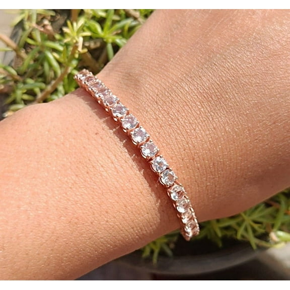 Women Round Morganite Tennis Bracelet in Silver,June Birthstone Gemstone chain for valentine gift