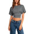 thumbnail image 6 of Womens Slim Fit Short Sleeve Crop Tops Summer Trendy Y2K Round Neck Tee Shirt Casual Basic Cotton Blouse, 6 of 7