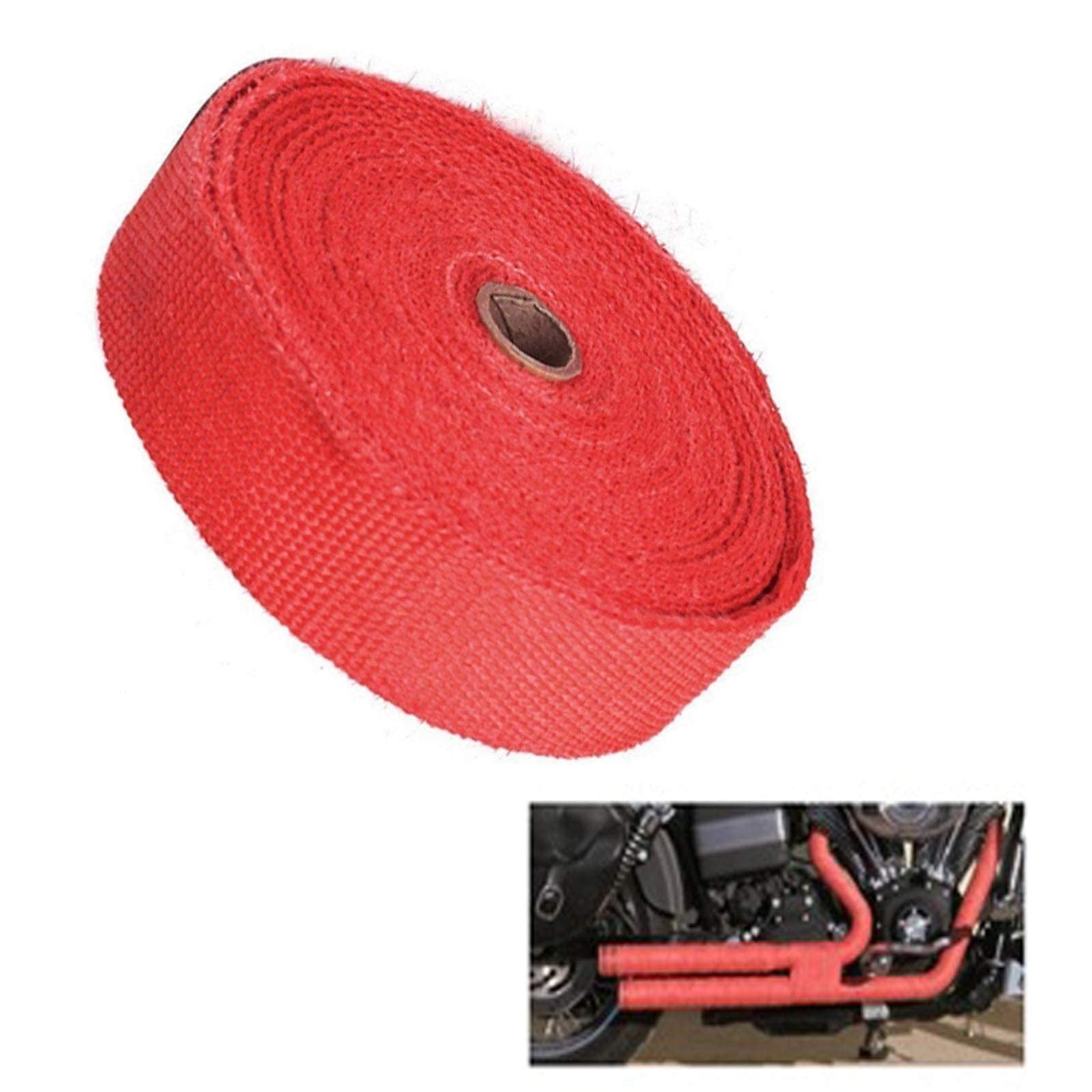 Confote 2" x 50Ft Red Roll Fiberglass Exhaust Header Pipe Heat Wrap Tape + 10 Zip Ties