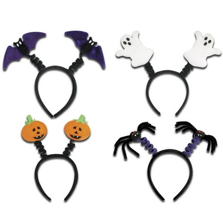Club Pack of 12 Bat, Ghost, Pumpkin & Spider Assorted Headband Bopper Halloween Accessory